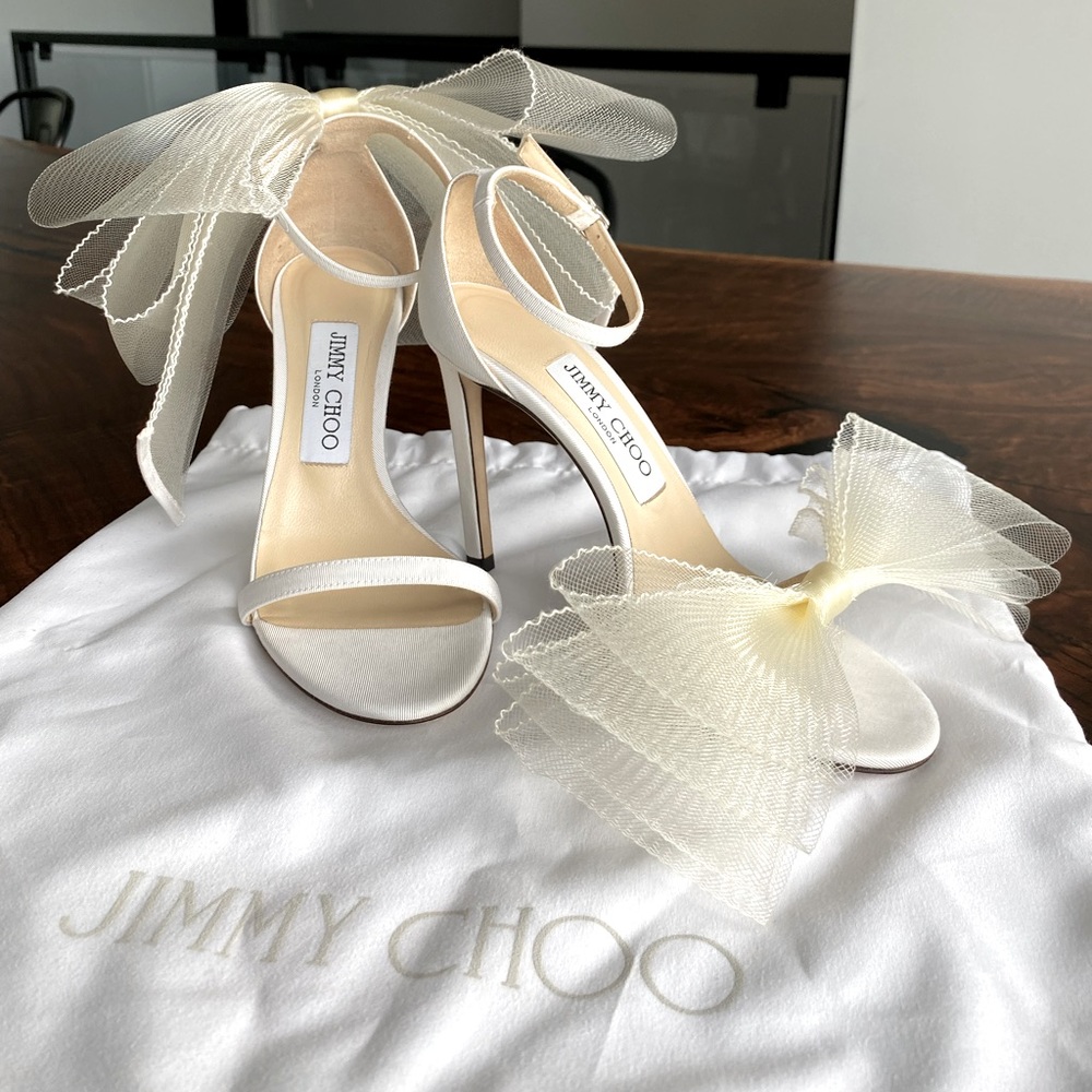 NEW Jimmy Choo Aveline Latte Bridal Bow Heels, 6